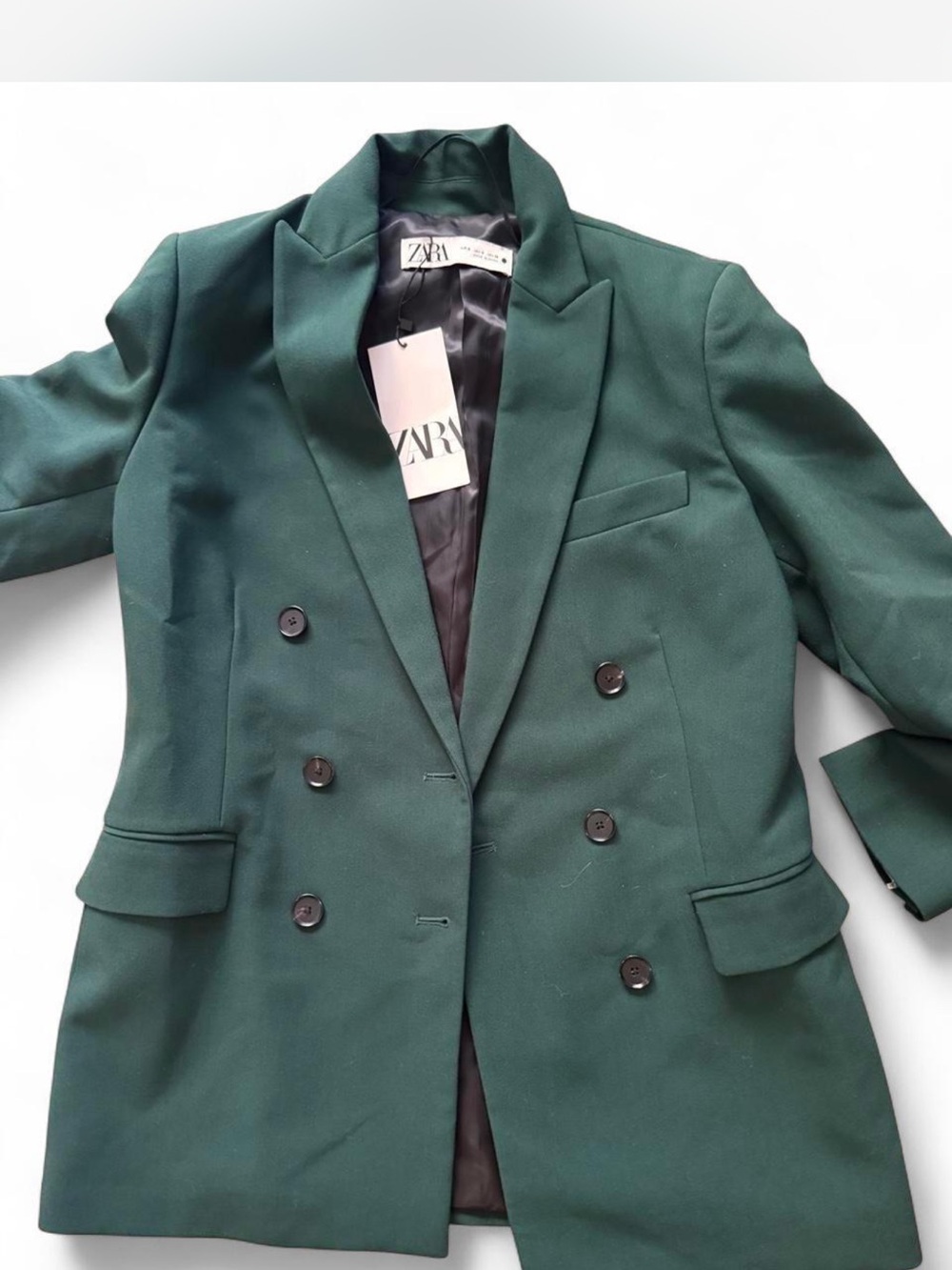 Zara Forest Green Double-Breasted Blazer